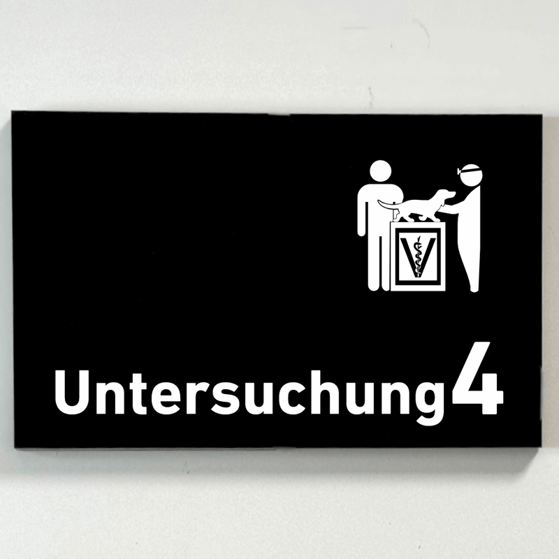 Praxisschild Acrylglas / Folienaufkleber Untersuchung 1-9 mit Piktogramm Tierarzt zum Kleben (Kopie)