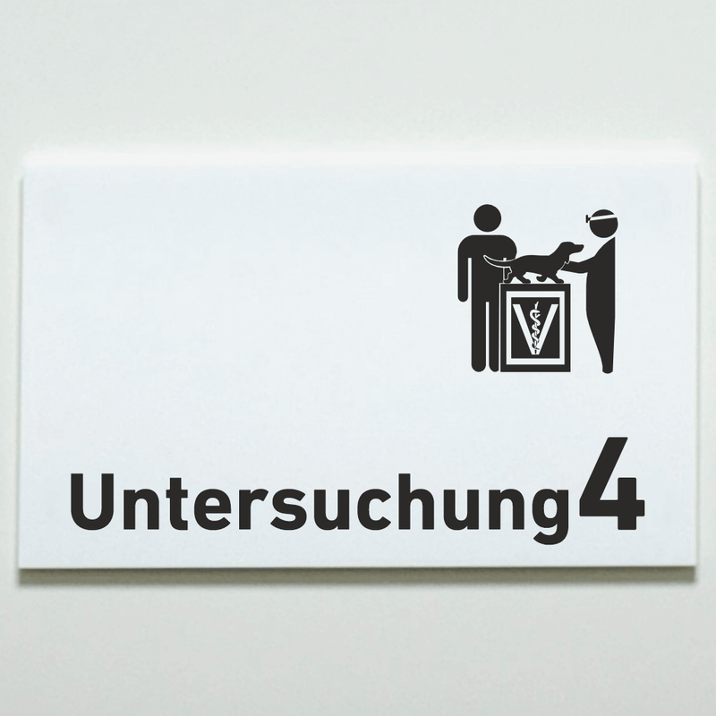 Praxisschild Acrylglas / Folienaufkleber Untersuchung 1-9 mit Piktogramm Tierarzt zum Kleben (Kopie)