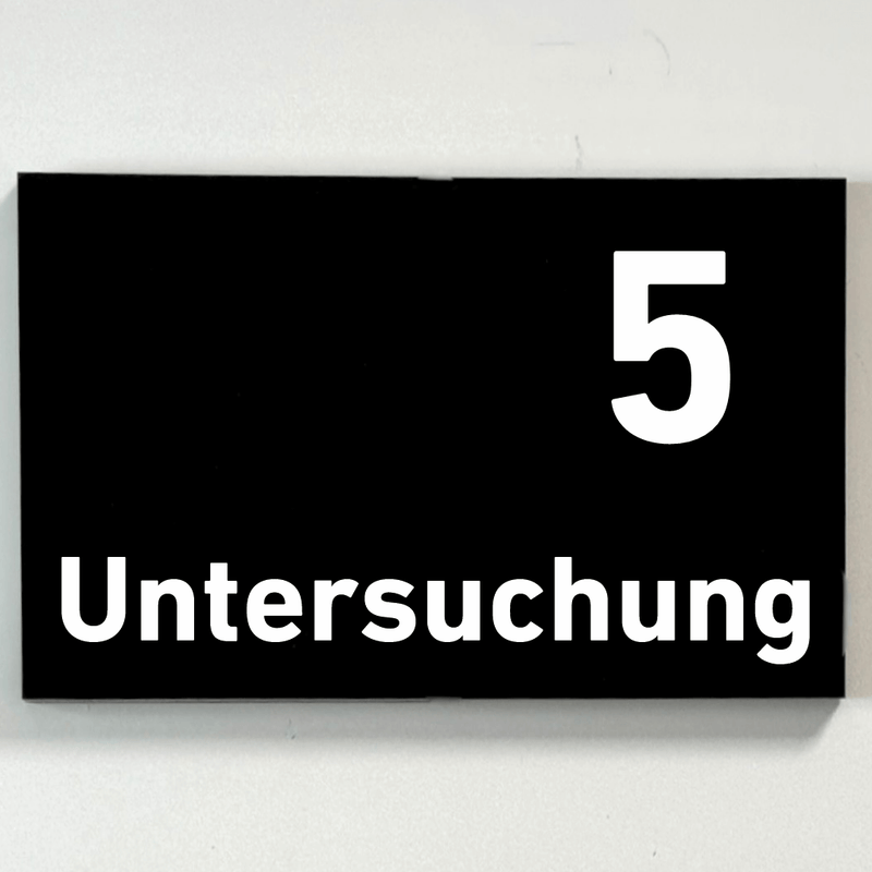 Praxisschild Acrylglas / Folienaufkleber Untersuchung 1-9 zum Kleben