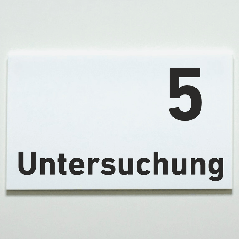 Praxisschild Acrylglas / Folienaufkleber Untersuchung 1-9 zum Kleben