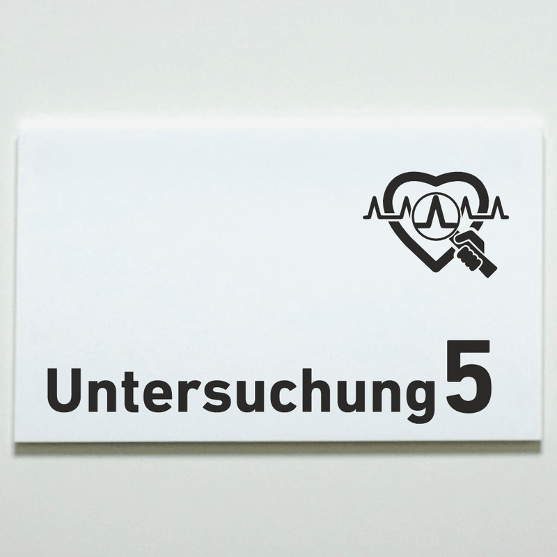 Praxisschild Acrylglas / Folienaufkleber Untersuchung 1-9 mit Piktogramm Arzt zum Kleben