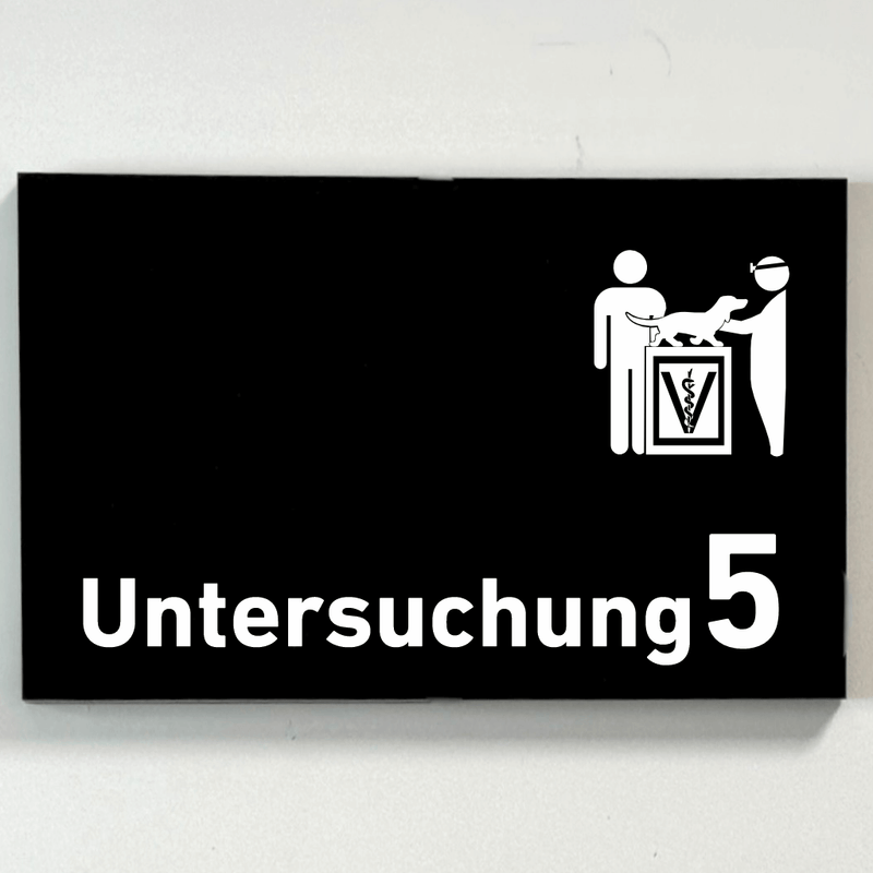 Praxisschild Acrylglas / Folienaufkleber Untersuchung 1-9 mit Piktogramm Tierarzt zum Kleben (Kopie)