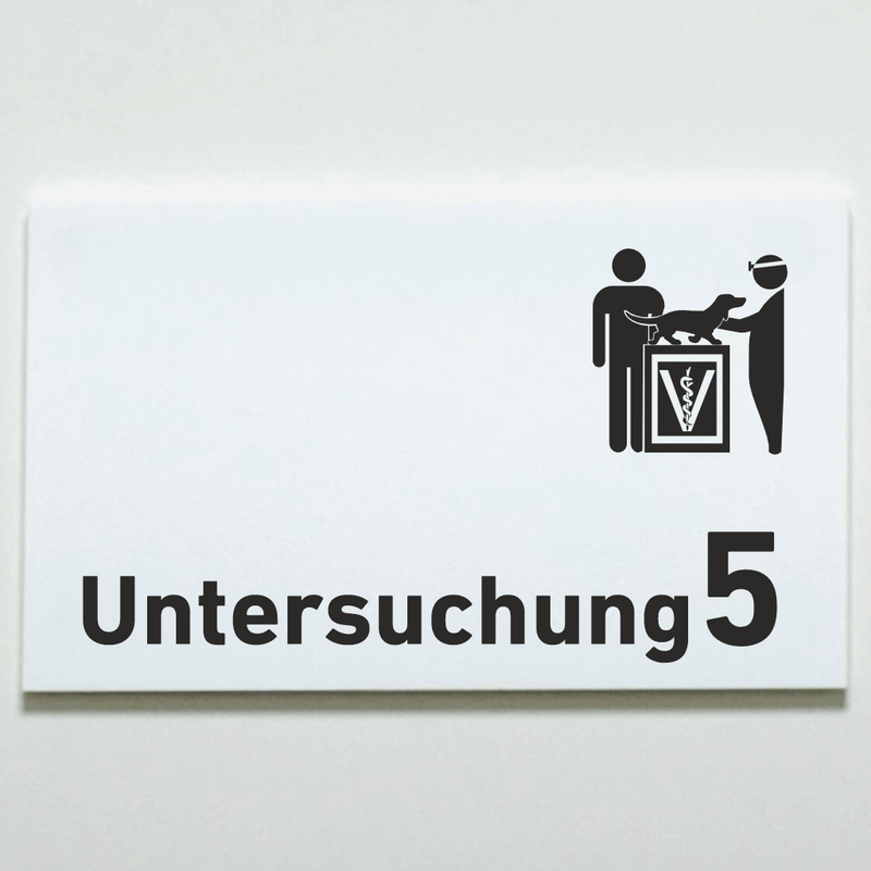 Praxisschild Acrylglas / Folienaufkleber Untersuchung 1-9 mit Piktogramm Tierarzt zum Kleben (Kopie)