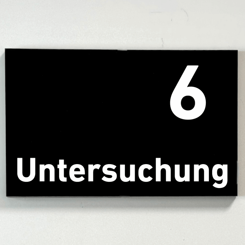 Praxisschild Acrylglas / Folienaufkleber Untersuchung 1-9 zum Kleben