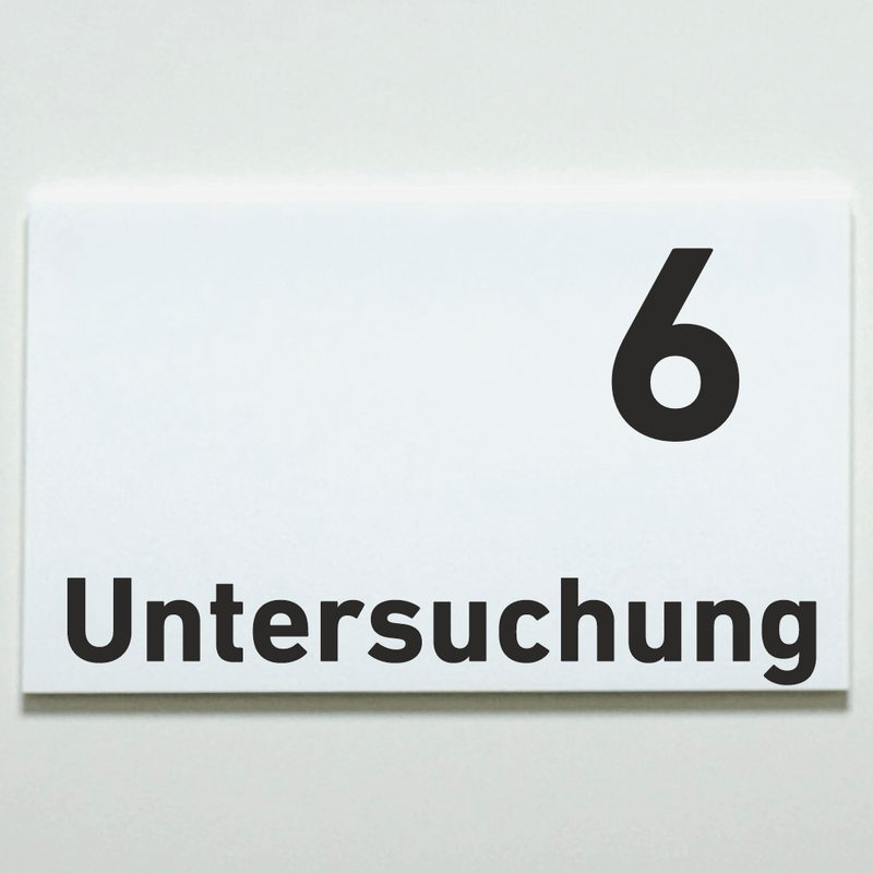 Praxisschild Acrylglas / Folienaufkleber Untersuchung 1-9 zum Kleben