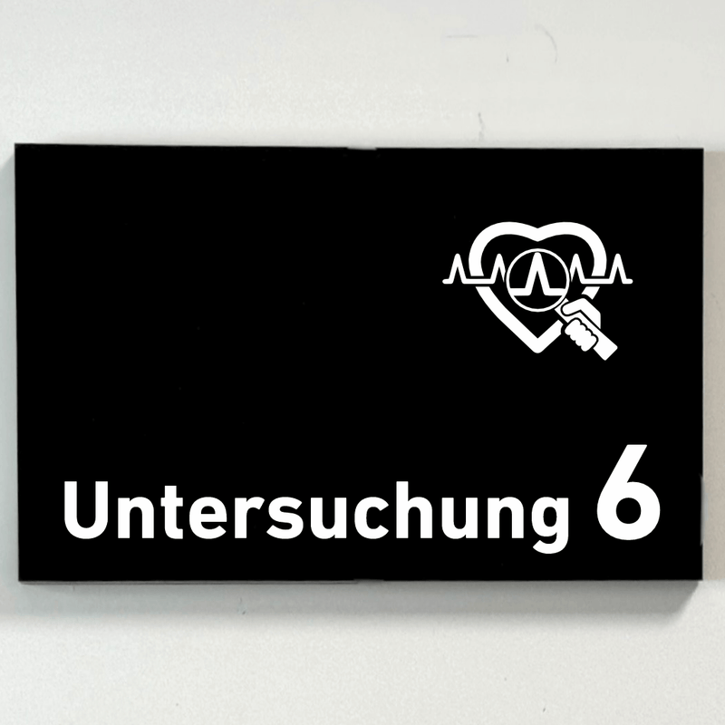 Praxisschild Acrylglas / Folienaufkleber Untersuchung 1-9 mit Piktogramm Arzt zum Kleben