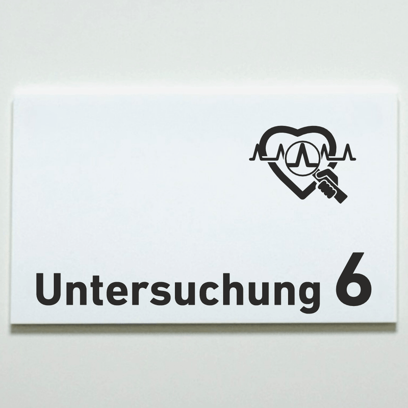 Praxisschild Acrylglas / Folienaufkleber Untersuchung 1-9 mit Piktogramm Arzt zum Kleben