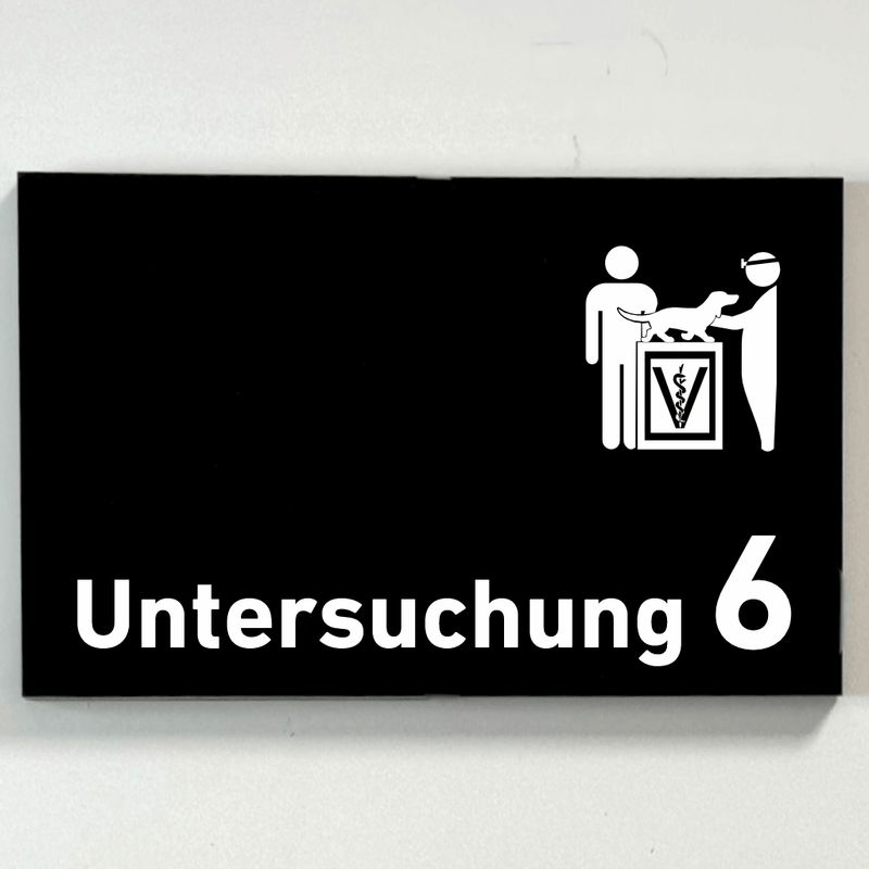 Praxisschild Acrylglas / Folienaufkleber Untersuchung 1-9 mit Piktogramm Tierarzt zum Kleben (Kopie)