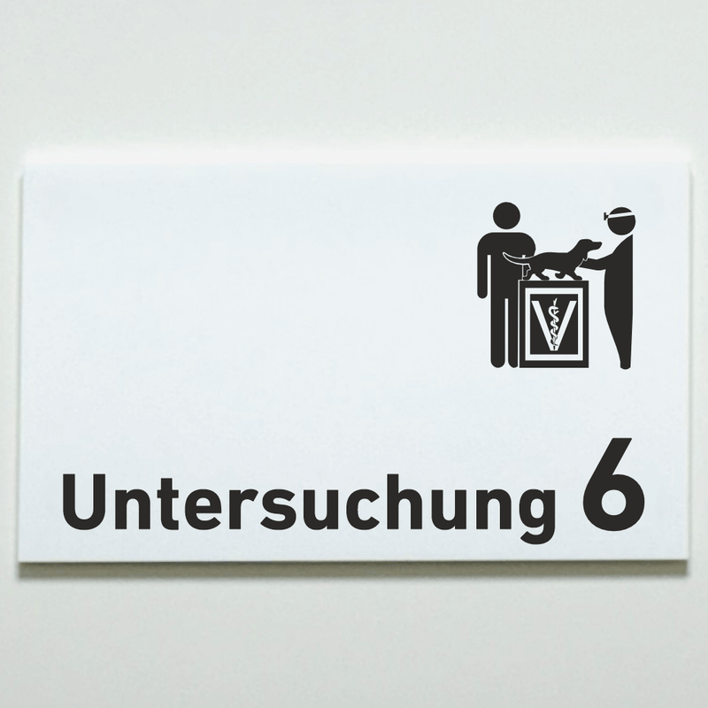Praxisschild Acrylglas / Folienaufkleber Untersuchung 1-9 mit Piktogramm Tierarzt zum Kleben (Kopie)