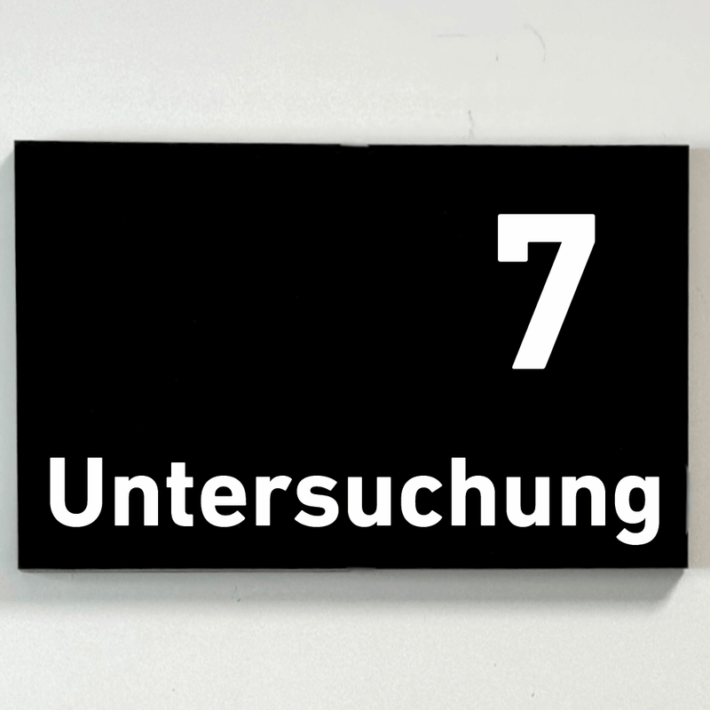 Praxisschild Acrylglas / Folienaufkleber Untersuchung 1-9 zum Kleben