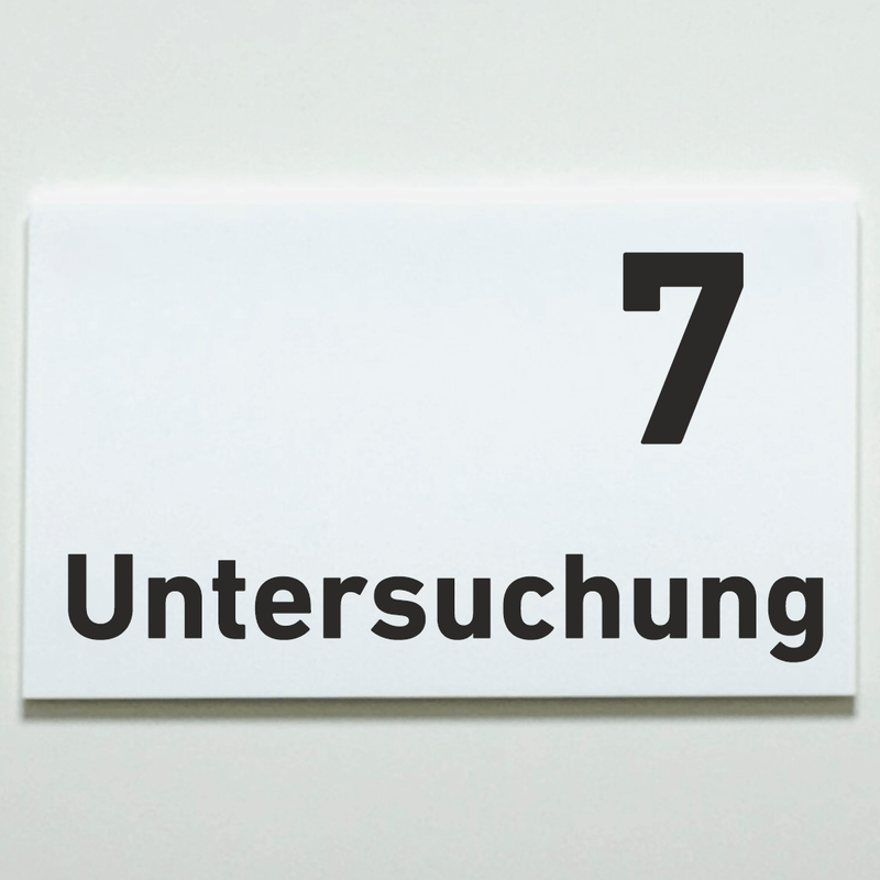 Praxisschild Acrylglas / Folienaufkleber Untersuchung 1-9 zum Kleben