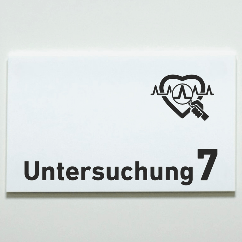 Praxisschild Acrylglas / Folienaufkleber Untersuchung 1-9 mit Piktogramm Arzt zum Kleben