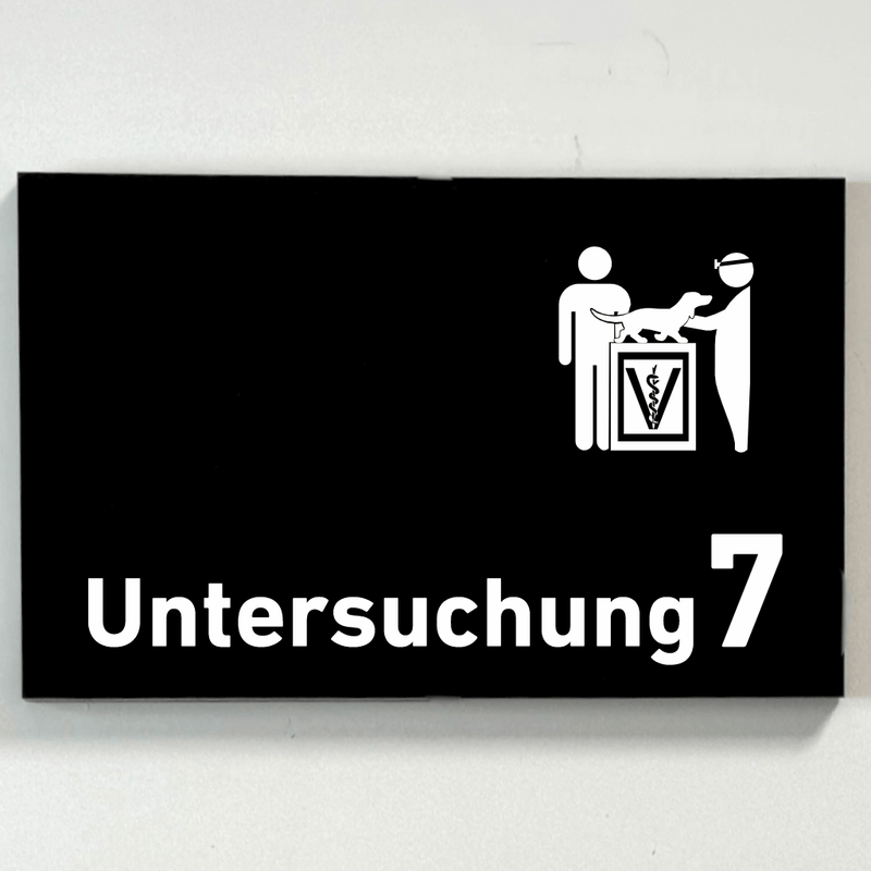 Praxisschild Acrylglas / Folienaufkleber Untersuchung 1-9 mit Piktogramm Tierarzt zum Kleben (Kopie)