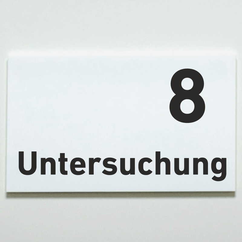 Praxisschild Acrylglas / Folienaufkleber Untersuchung 1-9 zum Kleben