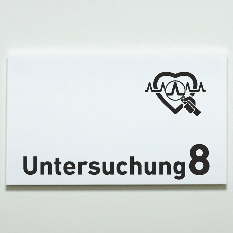 Praxisschild Acrylglas / Folienaufkleber Untersuchung 1-9 mit Piktogramm Arzt zum Kleben