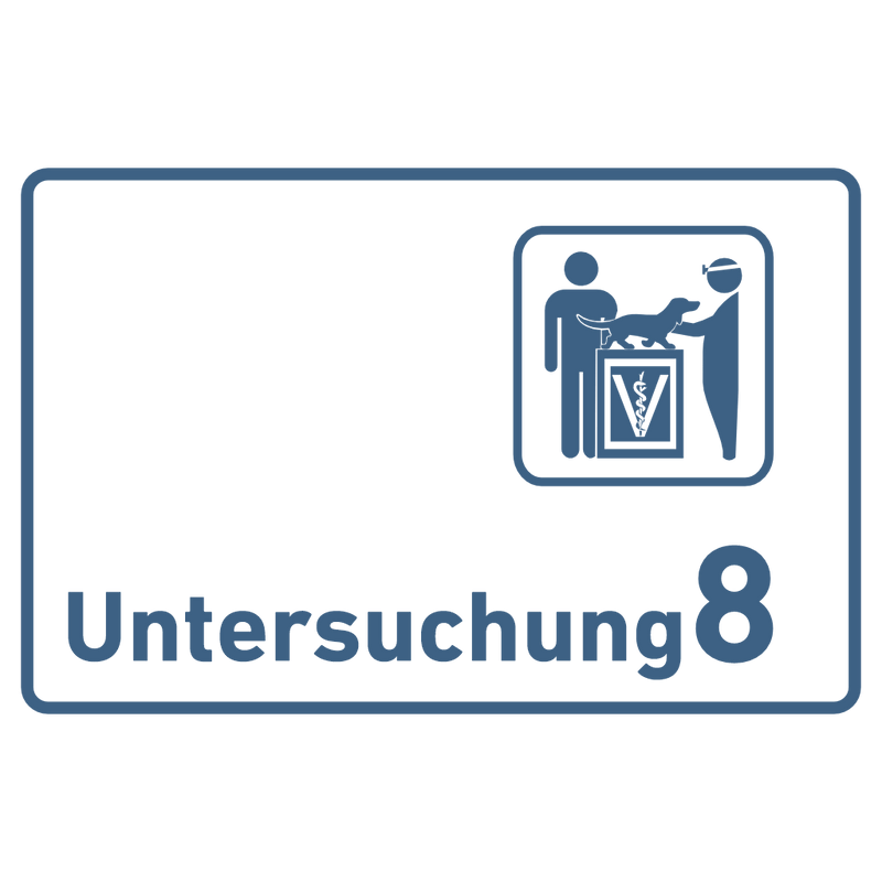 Praxisschild Acrylglas / Folienaufkleber Untersuchung 1-9 mit Piktogramm Tierarzt zum Kleben (Kopie)
