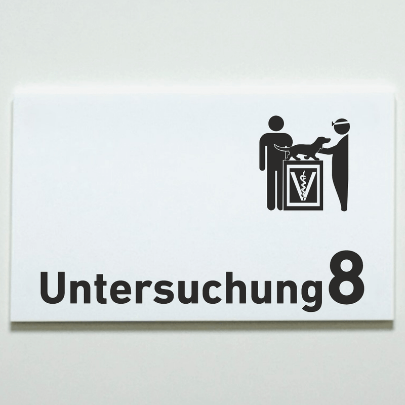 Praxisschild Acrylglas / Folienaufkleber Untersuchung 1-9 mit Piktogramm Tierarzt zum Kleben (Kopie)