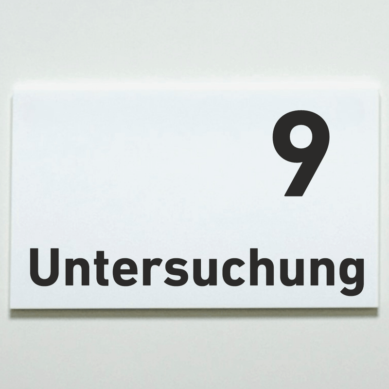 Praxisschild Acrylglas / Folienaufkleber Untersuchung 1-9 zum Kleben