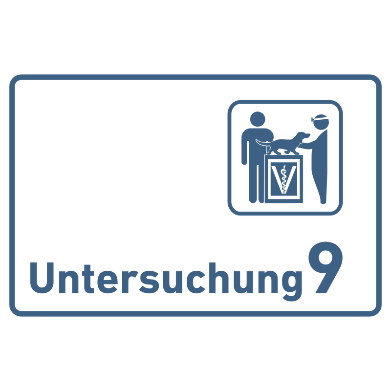 Praxisschild Acrylglas / Folienaufkleber Untersuchung 1-9 mit Piktogramm Tierarzt zum Kleben (Kopie)