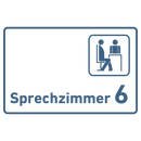 Sprechzimmer 1-9 mit Piktogramm-Praxisschild-Acrylglas-Folienaufkleber in 130 x 200 mm zum Kleben