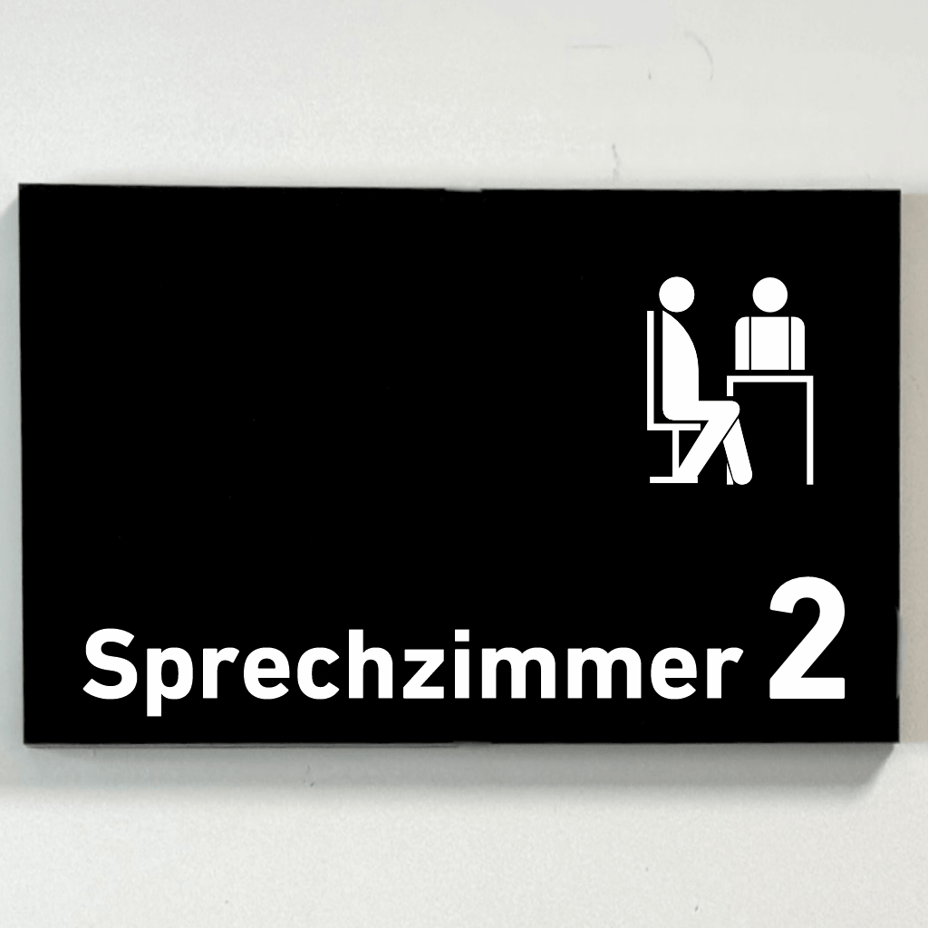 Sprechzimmer 1-9 mit Piktogramm Praxisschild Acrylglas-Folienaufkleber in 130 x 200 mm zum Kleben