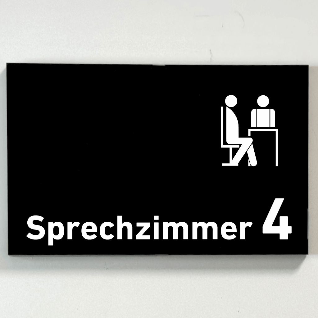Sprechzimmer 1-9 mit Piktogramm Praxisschild Acrylglas-Folienaufkleber in 130 x 200 mm zum Kleben
