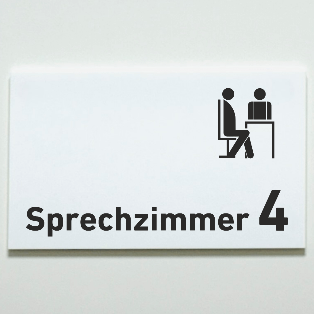 Sprechzimmer 1-9 mit Piktogramm Praxisschild Acrylglas-Folienaufkleber in 130 x 200 mm zum Kleben