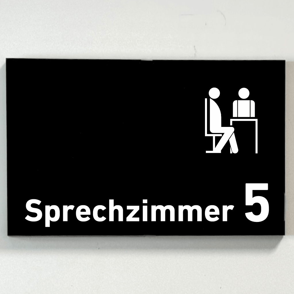 Sprechzimmer 1-9 mit Piktogramm Praxisschild Acrylglas-Folienaufkleber in 130 x 200 mm zum Kleben