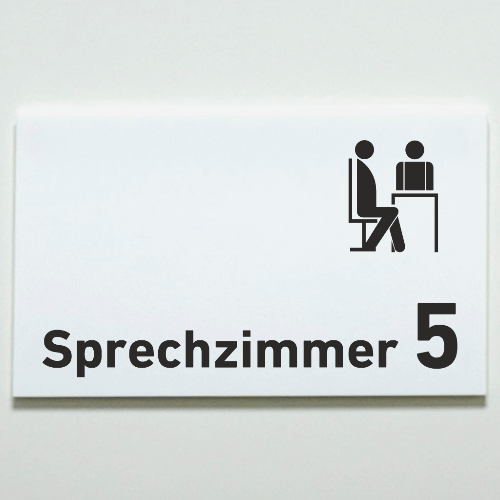 Sprechzimmer 1-9 mit Piktogramm Praxisschild Acrylglas-Folienaufkleber in 130 x 200 mm zum Kleben
