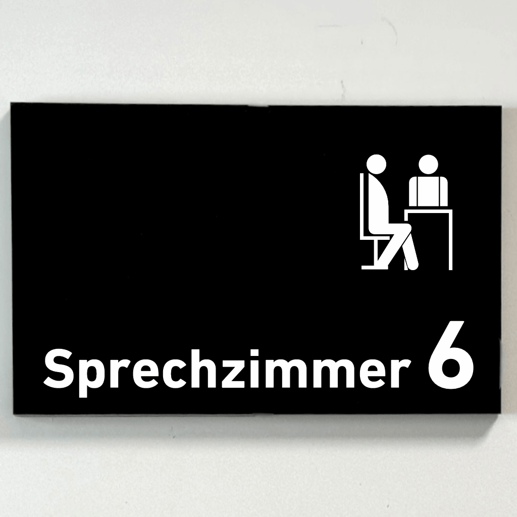 Sprechzimmer 1-9 mit Piktogramm Praxisschild Acrylglas-Folienaufkleber in 130 x 200 mm zum Kleben