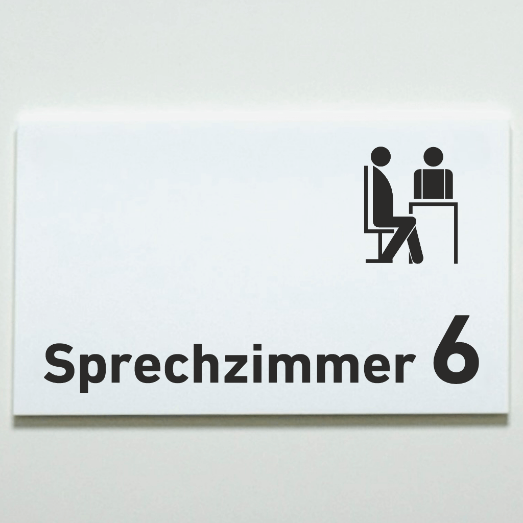 Sprechzimmer 1-9 mit Piktogramm Praxisschild Acrylglas-Folienaufkleber in 130 x 200 mm zum Kleben