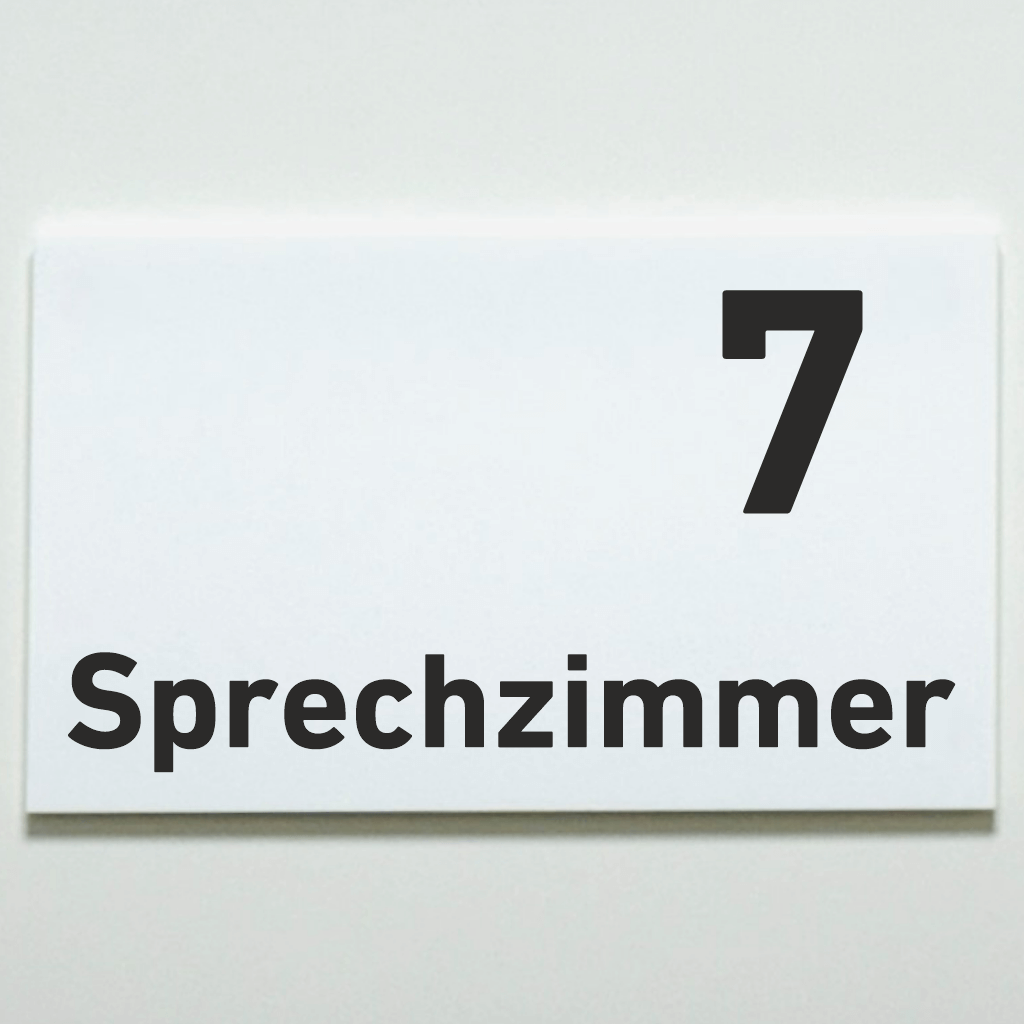 Sprechzimmer 1-9 Praxisschild Acrylglas-Folienaufkleber in 130 x 200 mm zum Kleben