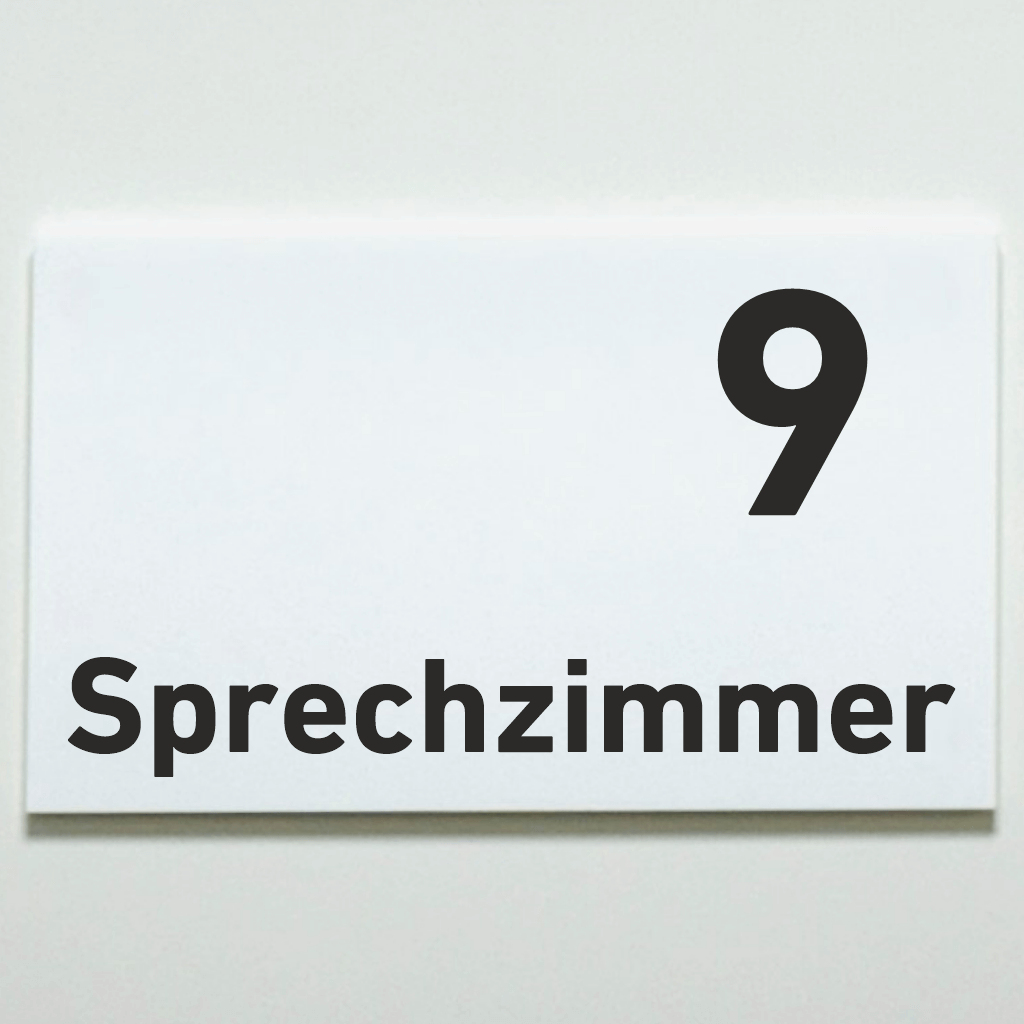 Sprechzimmer 1-9 Praxisschild Acrylglas-Folienaufkleber in 130 x 200 mm zum Kleben