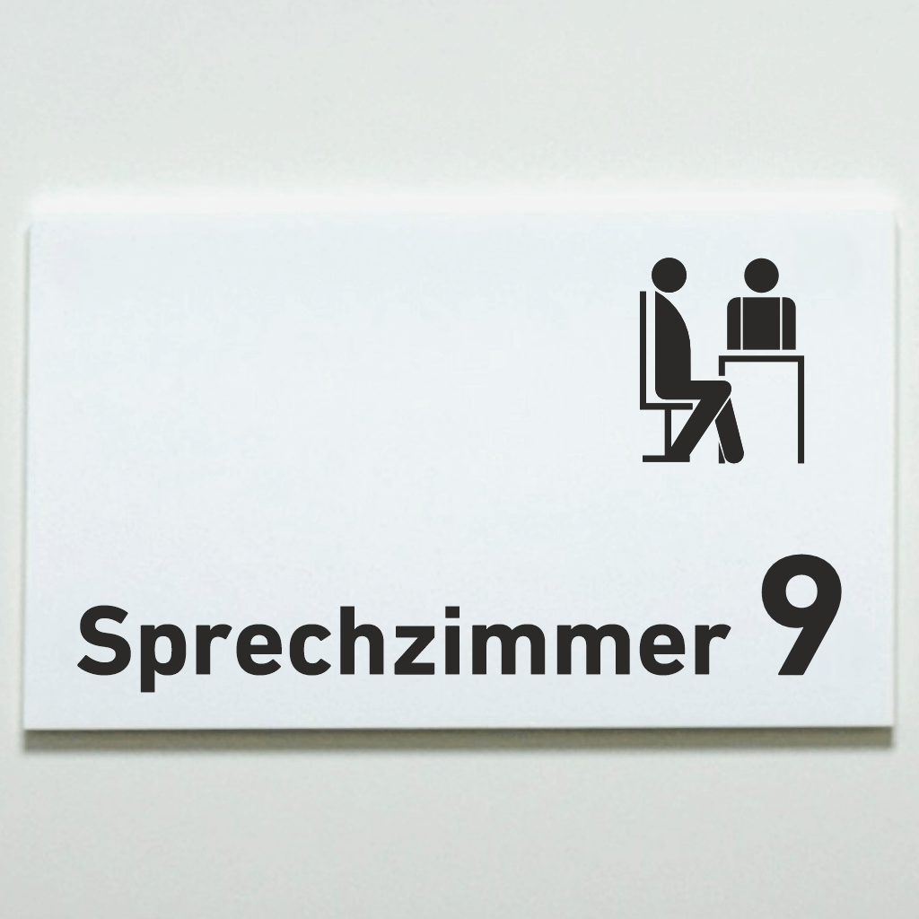Sprechzimmer 1-9 mit Piktogramm Praxisschild Acrylglas-Folienaufkleber in 130 x 200 mm zum Kleben