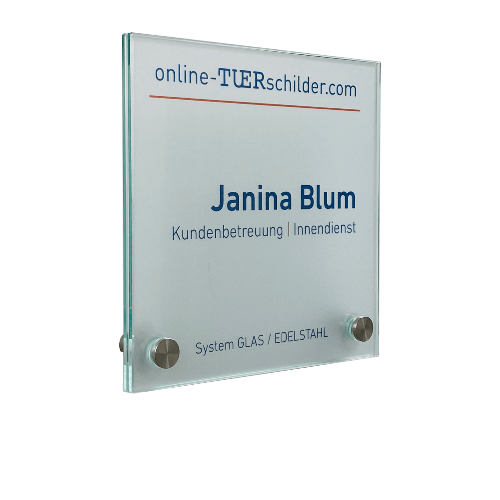 Türschild für Ihr Büro aus Glas mit 2 Haltern a100x100mm