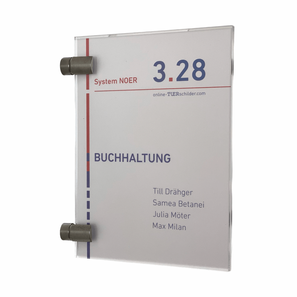 Türschilder in 5 Größen Acryl mit Klemmhalter aus Edelstahl - Türschild Noer