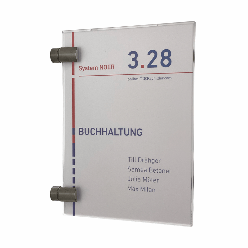 Türschilder Büro in 5 Größen aus Acrylglas mit Klemmhalter aus Edelstahl - Türschild Noer