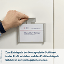 Montageschlüssel zum Lösen des Schildes von der Montageplatte
