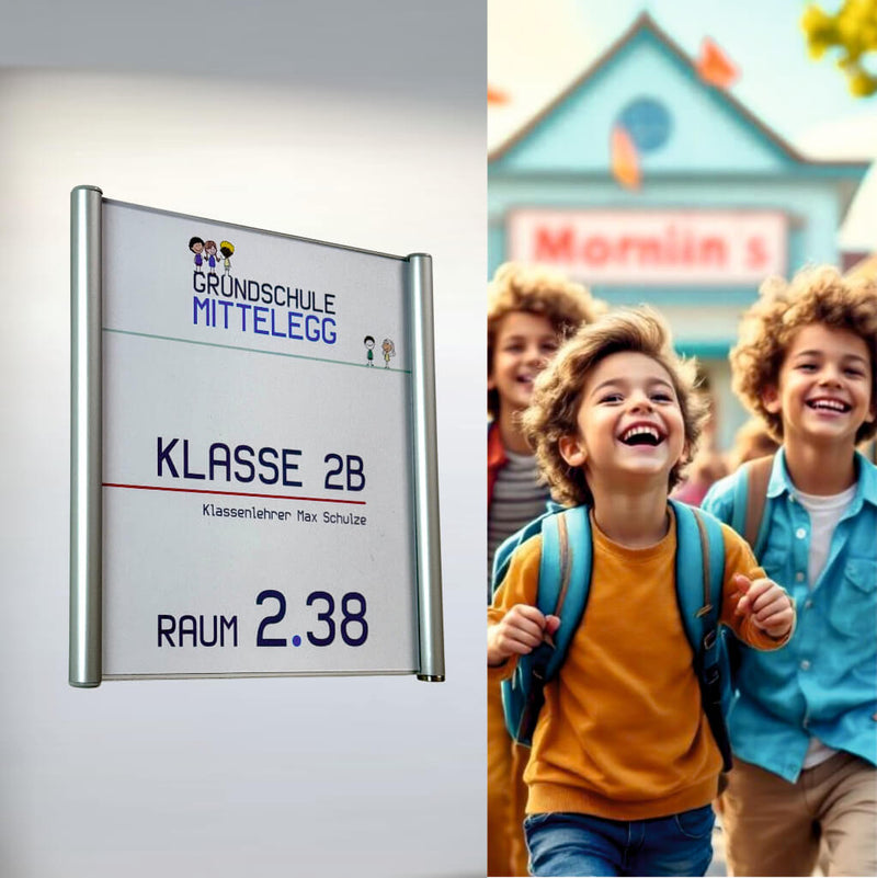 Türschilder für Schulen Marne in 10 Größen aus Alu-Profilrahmen mit Acrylglasabdeckung