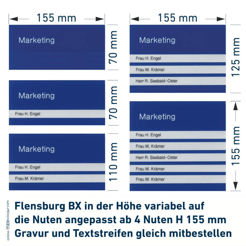 Türschilder Flensburg für Ihr Büro erhältlich in 5 Größen - aus Acryl mit Nuten zum Selbstbeschriften