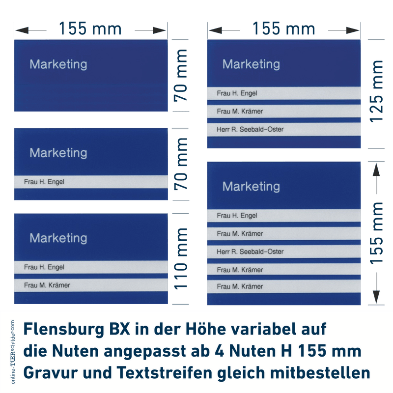 Türschilder Büro in 5 Größen - aus Acryl mit Nuten zum Selbstbeschriften - Türschild Flensburg