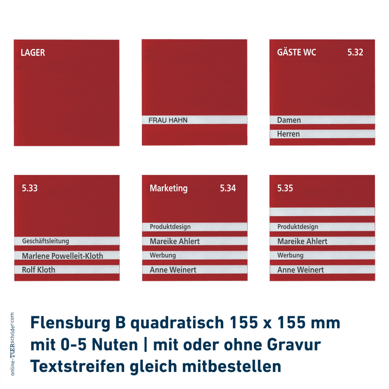 Türschilder Flensburg für Ihr Büro erhältlich in 5 Größen - aus Acryl mit Nuten zum Selbstbeschriften