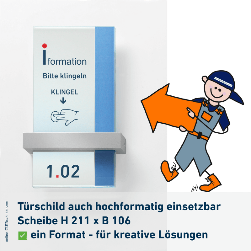 Türschild Büro Veddel in 7 Größen mit Scheiben aus ESG, Halter aus Aluminium