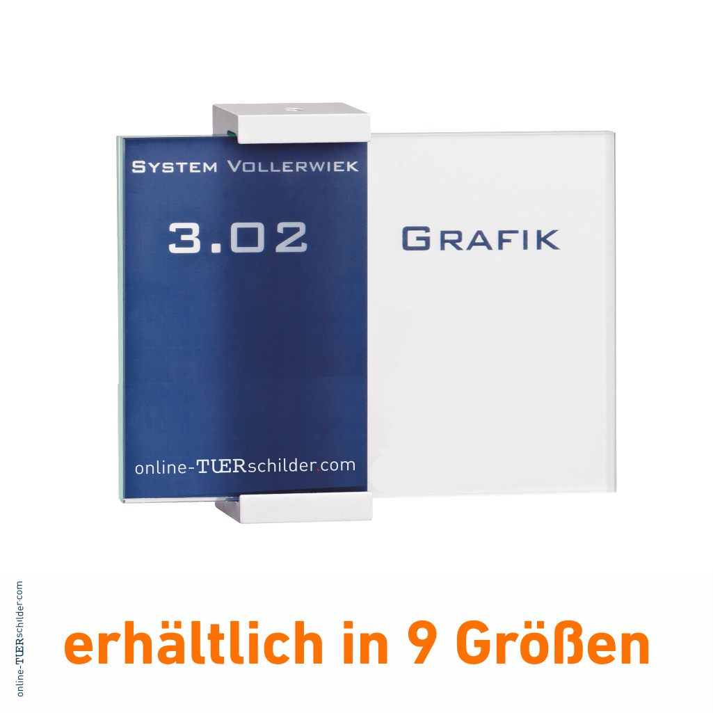 Türschilder  in 9 Größen mit ESG-Scheiben, Aluminium Klemmhalter - Türschild Vollerwiek