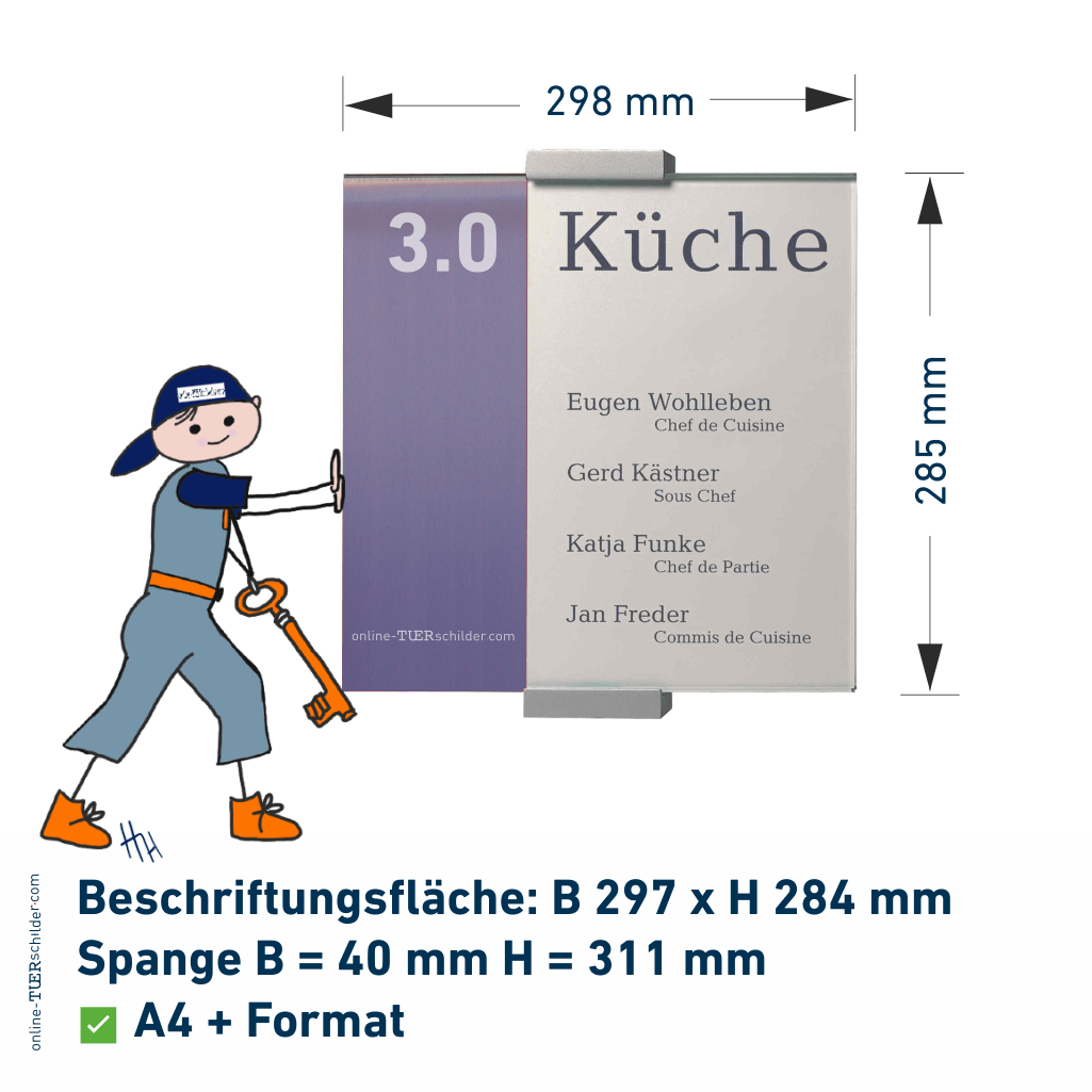 Türschilder  in 9 Größen mit ESG-Scheiben, Aluminium Klemmhalter - Türschild Vollerwiek