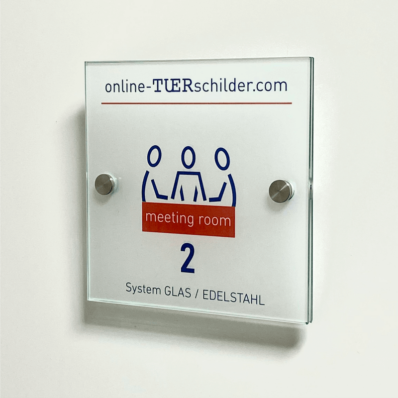 Türschild Büro aus Glas Edelstahl in 22 Größen mit 2 Haltern