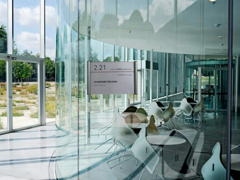 Türschild Büro Marne de Luxe in 12 Größen <br>- mit Edelstahlabdeckkappen<br>- Sehr benutzerfreundlich<br>- Kurze Lieferzeit<br>- Für dynamische Büros