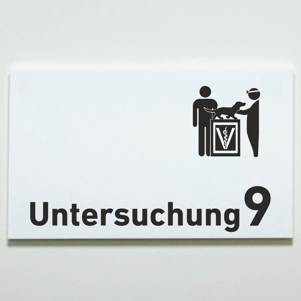 Untersuchung 1-9 mit Piktogramm Tierarzt Praxisschild Acrylglas-Folienaufkleber in 130 x 200 mm zum Kleben
