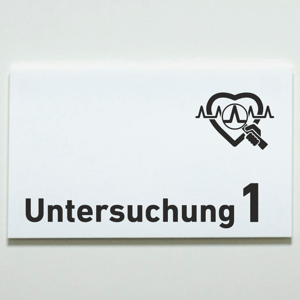 Untersuchung 1-9 mit Piktogramm Praxisschild Acrylglas-Folienaufkleber  in 130 x 200 mm zum Kleben