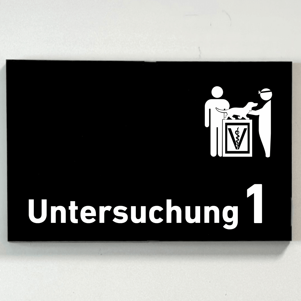 Untersuchung 1-9 mit Piktogramm Tierarzt Praxisschild Acrylglas-Folienaufkleber in 130 x 200 mm zum Kleben